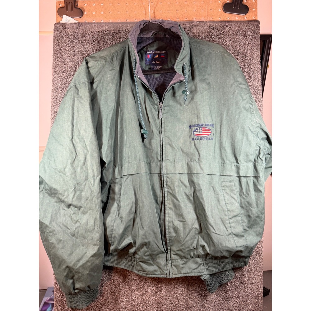 Port Authority Windbreaker Jacket Mens Large Green Mackinac Island Michigan 382